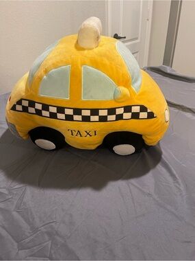 FAO Schwarz Yellow Taxi Plush Car Pillow with Checker Trim